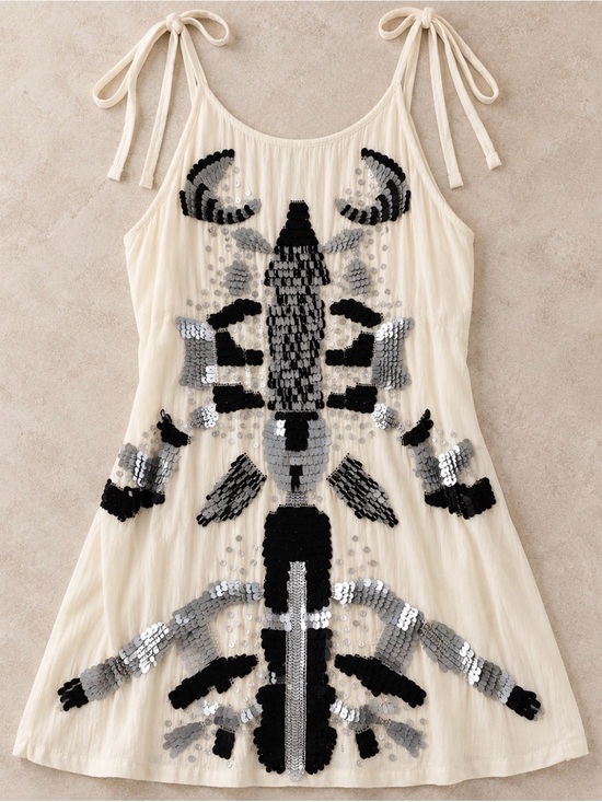 Blessed Are The Meek Dresses & Skirts - Sequin-Embellished Cream Tie-Shoulder Mini Dress